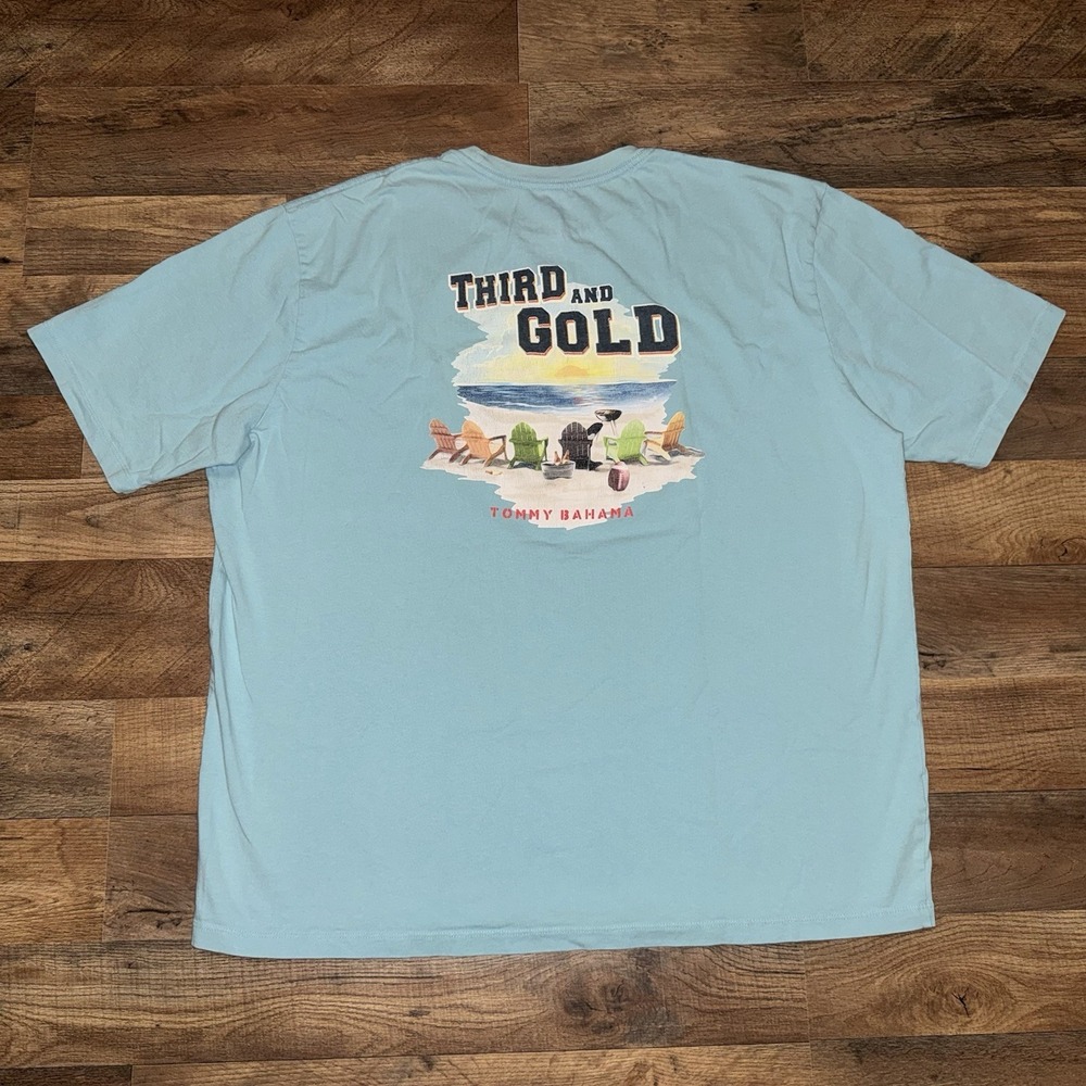 Tommy Bahama Third And Gold Graphic Sky Blue T-Shirt Tee Relaxed Mens XXL